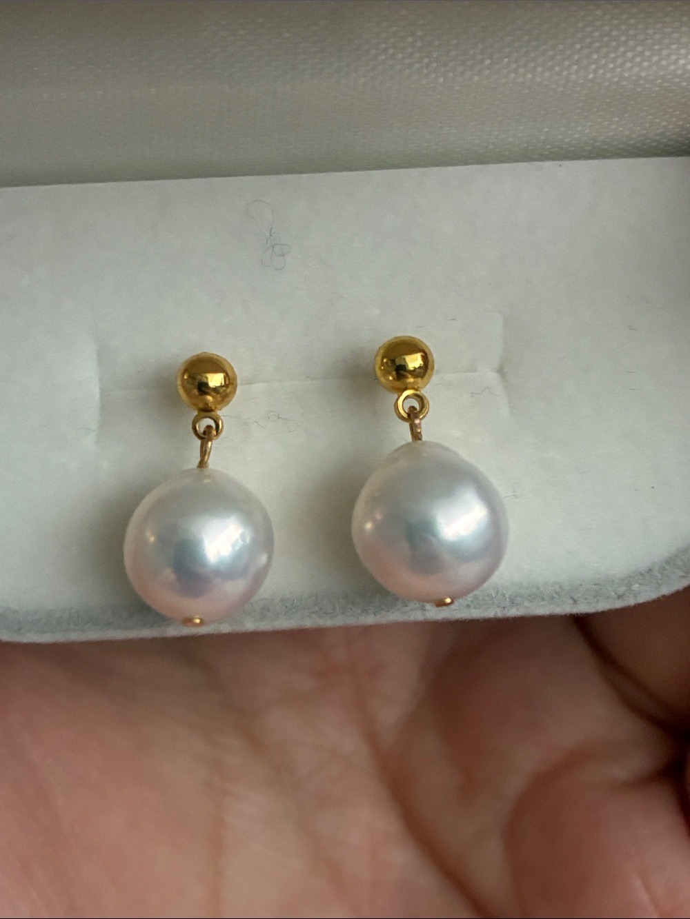 Gold Ball and White Pearl Drop Earrings for Women
